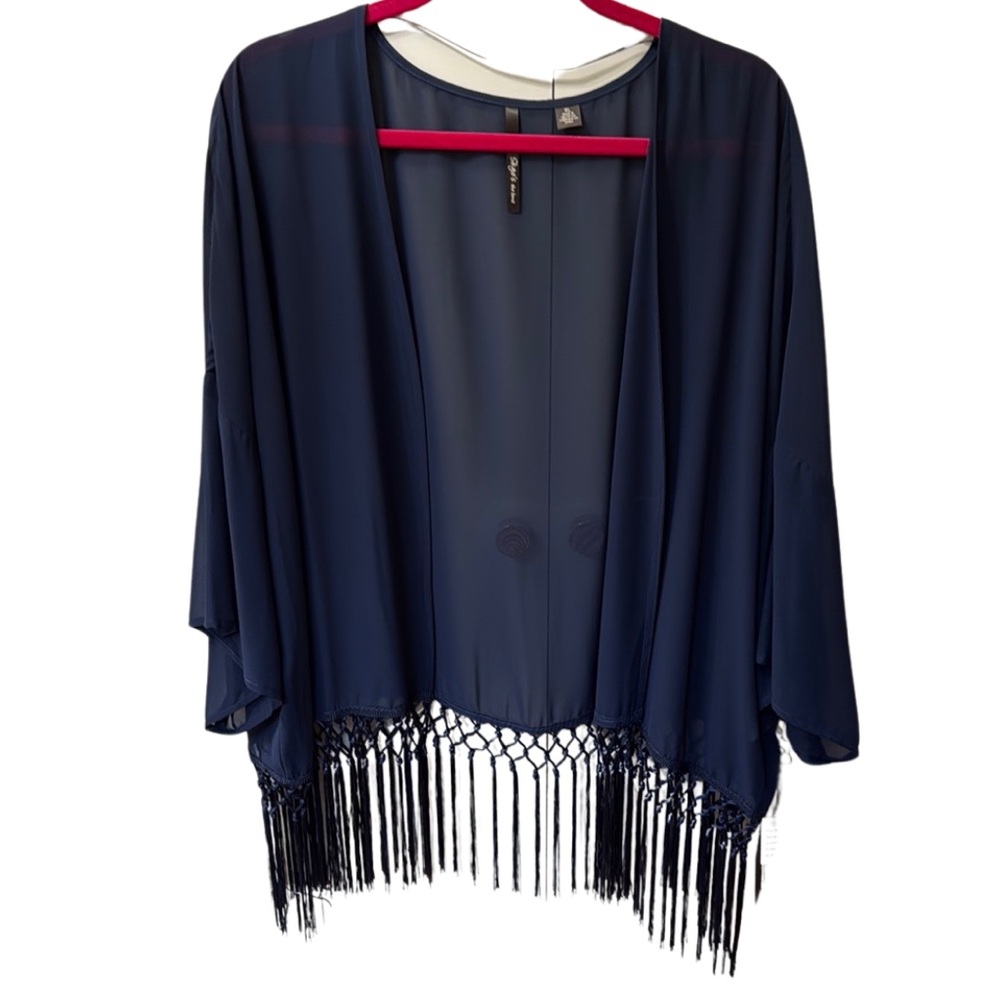 Navy Fringe Kimono Overpiece